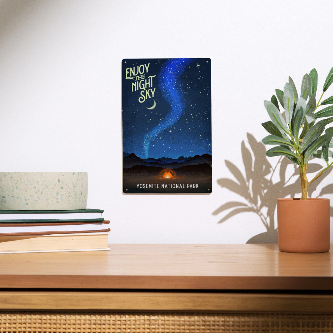 Yosemite National Park, California, Tent and Night Sky, Mid-Century Style, Wood Signs and Postcards Wood Lantern Press 