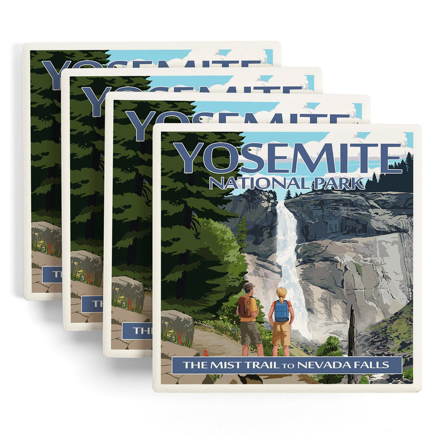 Yosemite National Park, California, The Mist Trail, Lantern Press Artwork, Coaster Set Coasters Lantern Press 