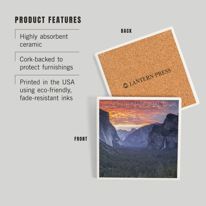 Yosemite National Park, California, Valley at Sunset, Coasters Coasters Lantern Press 