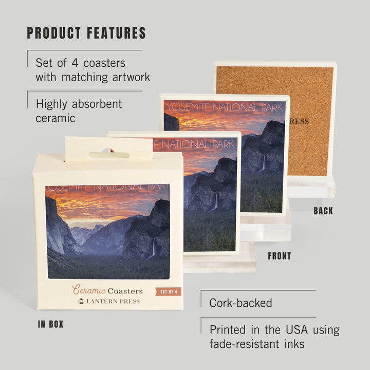 Yosemite National Park, California, Valley at Sunset, Coasters Coasters Lantern Press 