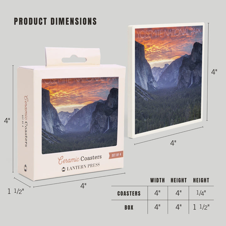 Yosemite National Park, California, Valley at Sunset, Coasters Coasters Lantern Press 