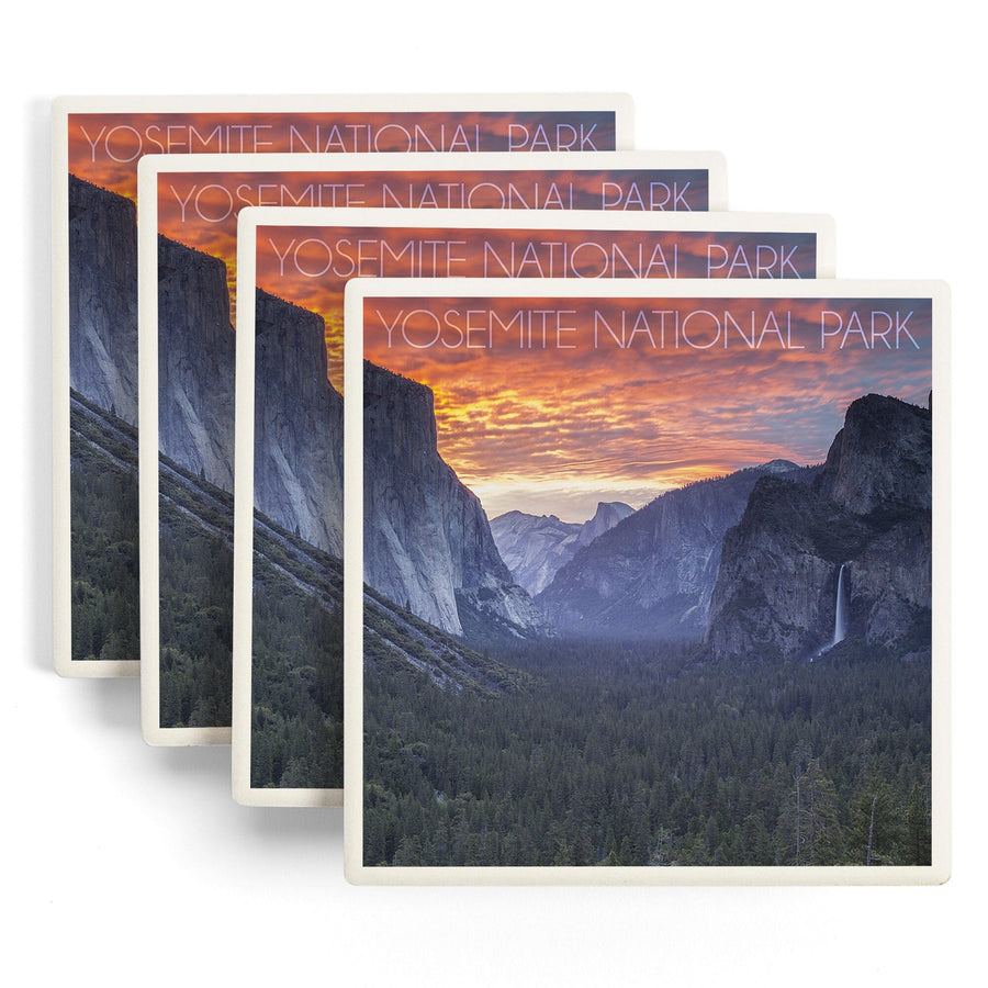 Yosemite National Park, California, Valley at Sunset, Lantern Press Photography, Coaster Set Coasters Lantern Press 