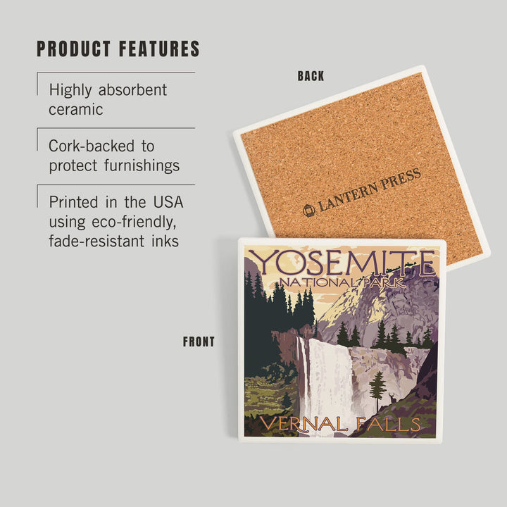 Yosemite National Park, California, Vernal Falls, Coasters Coasters Lantern Press 