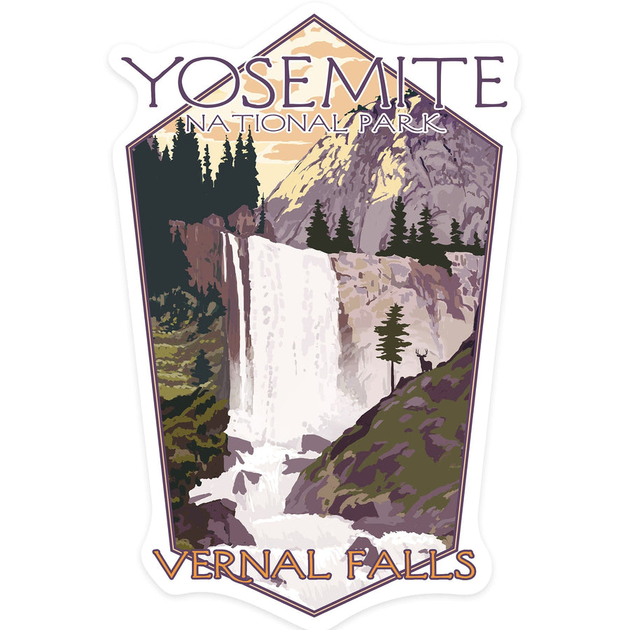 Yosemite National Park, California, Vernal Falls, Contour, Lantern Press Artwork, Vinyl Sticker Sticker Lantern Press 