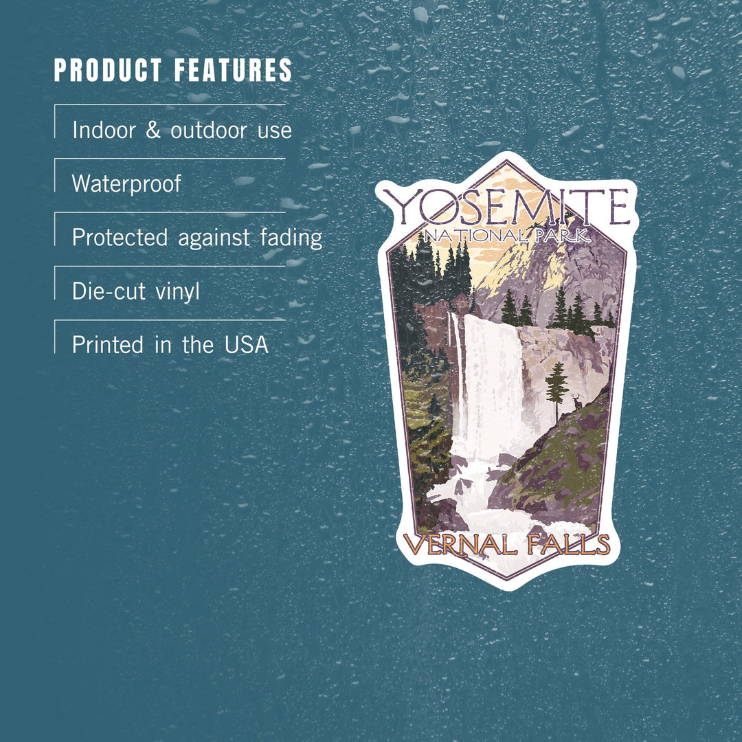 Yosemite National Park, California, Vernal Falls, Contour, Lantern Press Artwork, Vinyl Sticker Sticker Lantern Press 