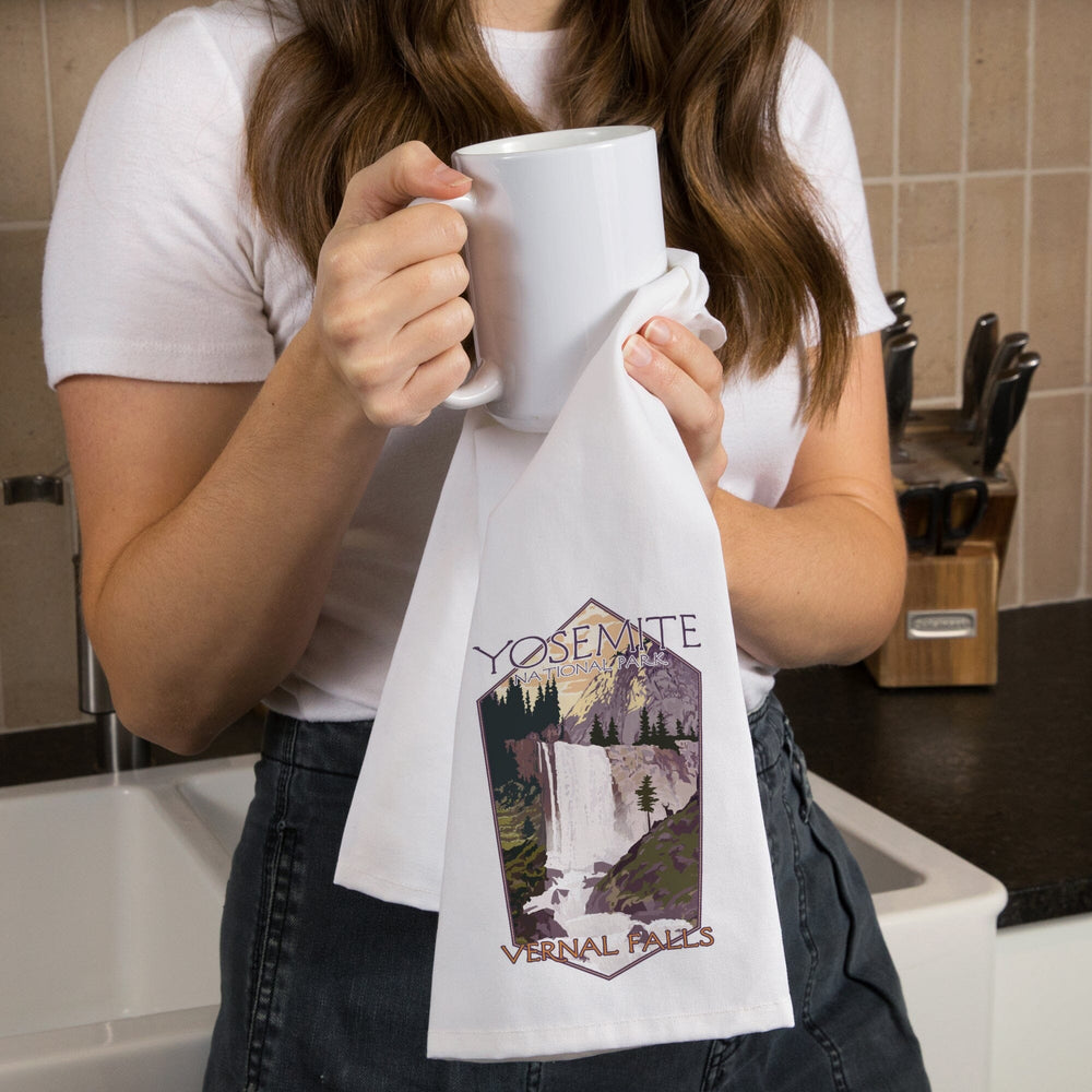 Yosemite National Park, California, Vernal Falls, Contour, Organic Cotton Kitchen Tea Towels Kitchen Lantern Press 