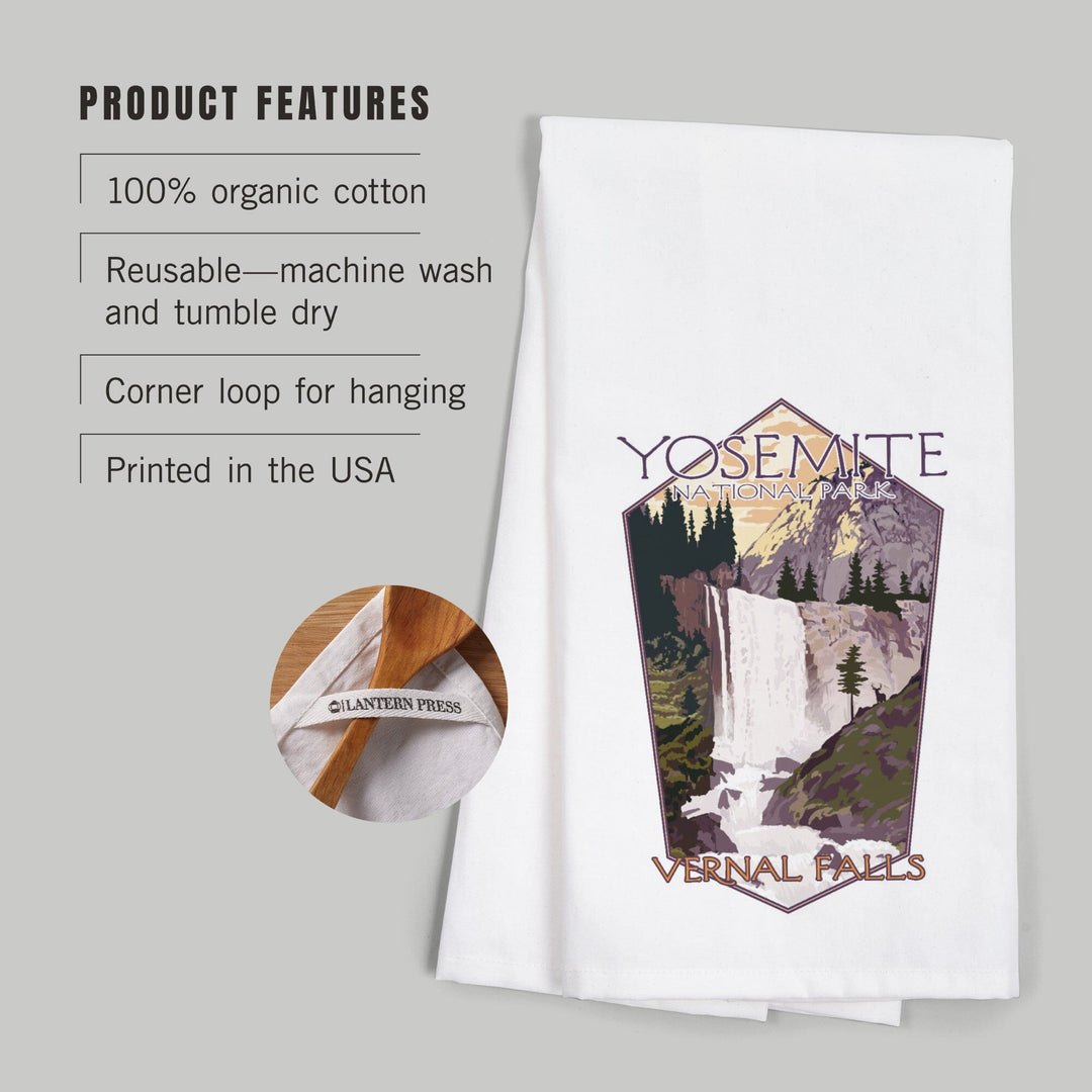 Yosemite National Park, California, Vernal Falls, Contour, Organic Cotton Kitchen Tea Towels Kitchen Lantern Press 