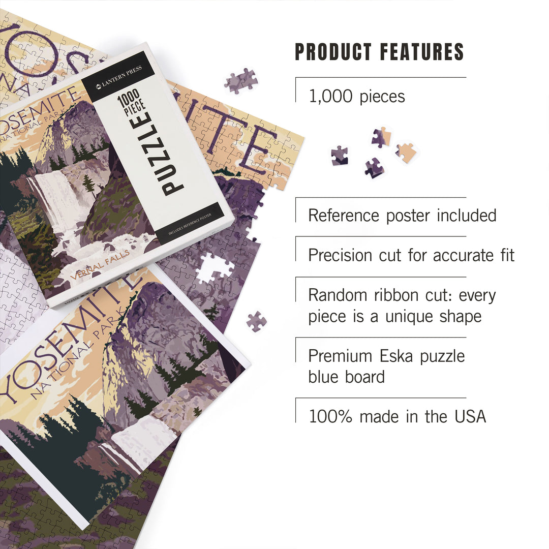 Yosemite National Park, California, Vernal Falls, Jigsaw Puzzle Puzzle Lantern Press 