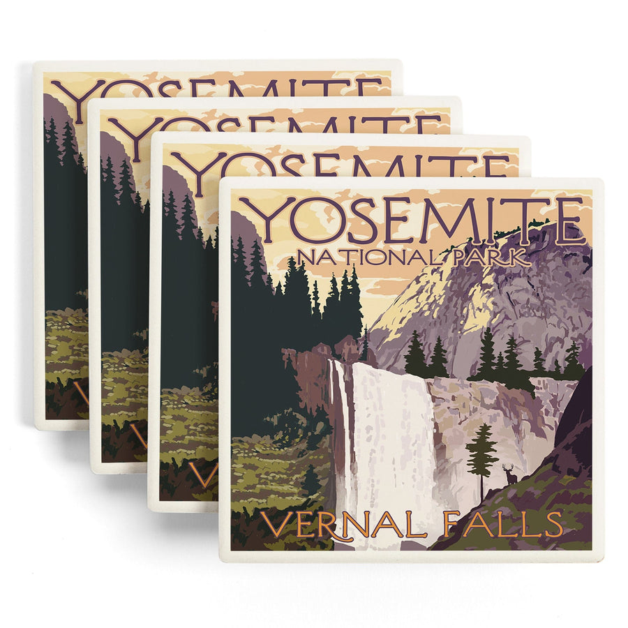 Yosemite National Park, California, Vernal Falls, Lantern Press Artwork, Coaster Set Coasters Lantern Press 