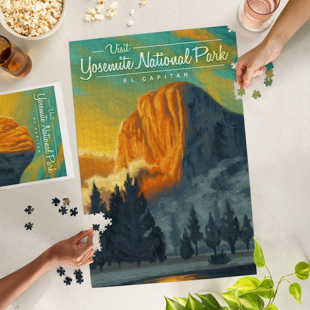 Yosemite National Park, California, Visit El Capitan, Oil Painting, Jigsaw Puzzle Puzzle Lantern Press 