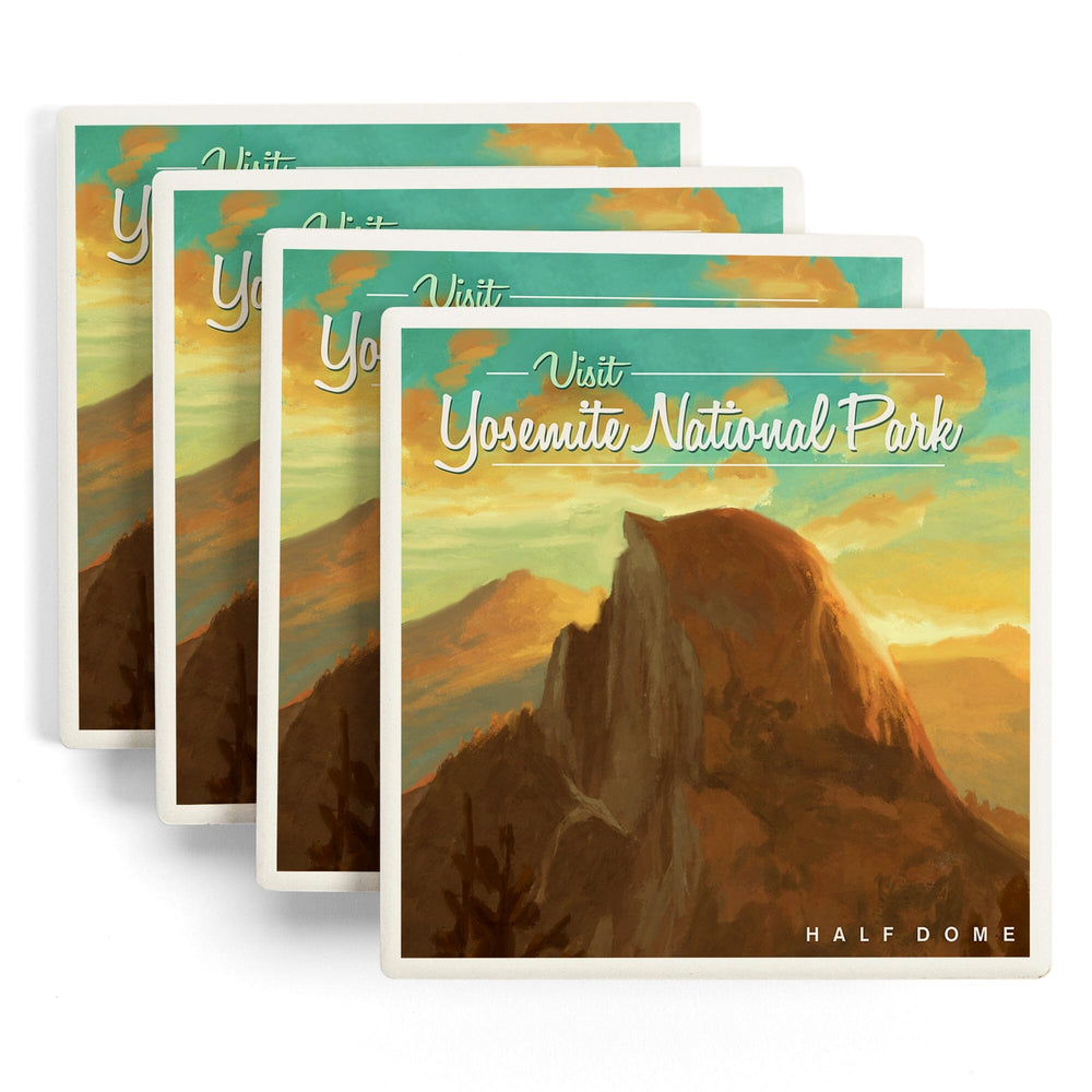 Yosemite National Park, California, Visit Half Dome, Oil Painting, Coasters Coasters Lantern Press 