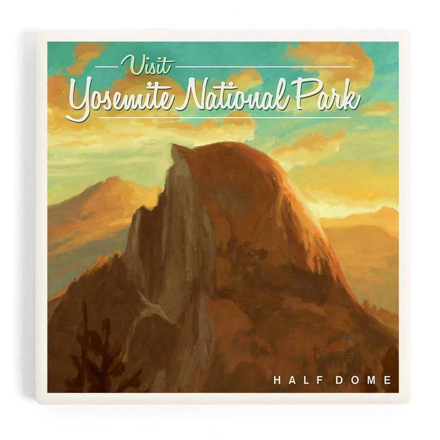 Yosemite National Park, California, Visit Half Dome, Oil Painting, Coasters Coasters Lantern Press 