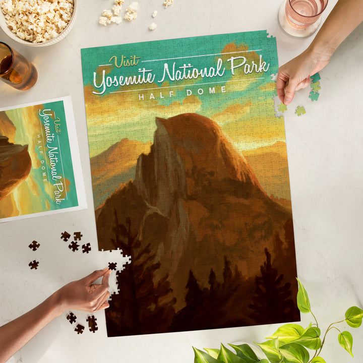 Yosemite National Park, California, Visit Half Dome, Oil Painting, Jigsaw Puzzle Puzzle Lantern Press 