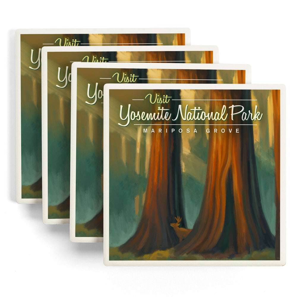 Yosemite National Park, California, Visit Mariposa Grove, Oil Paintings, Coasters Coasters Lantern Press 