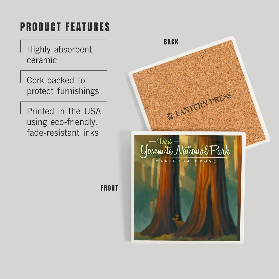 Yosemite National Park, California, Visit Mariposa Grove, Oil Paintings, Coasters Coasters Lantern Press 