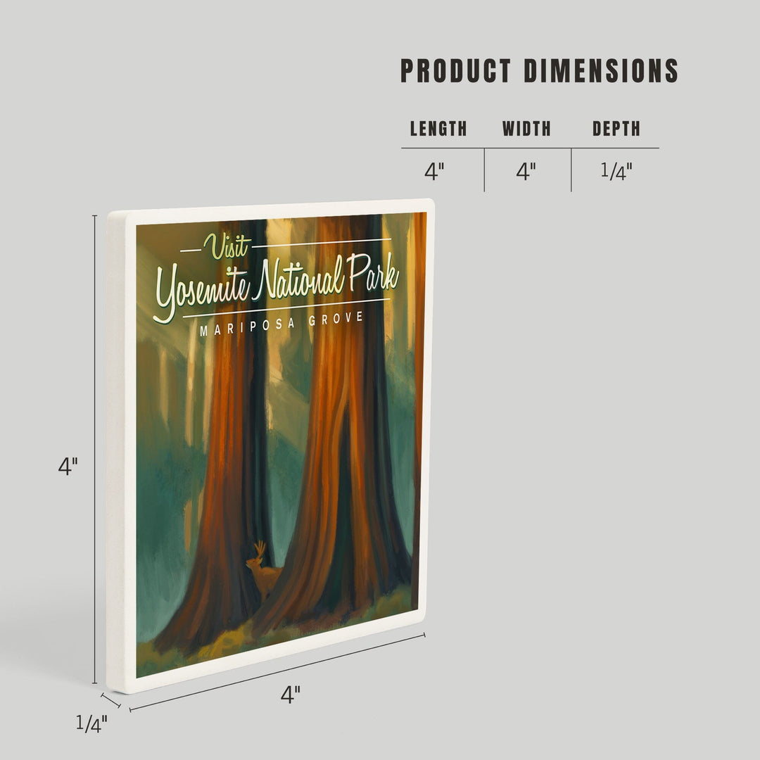Yosemite National Park, California, Visit Mariposa Grove, Oil Paintings, Coasters Coasters Lantern Press 
