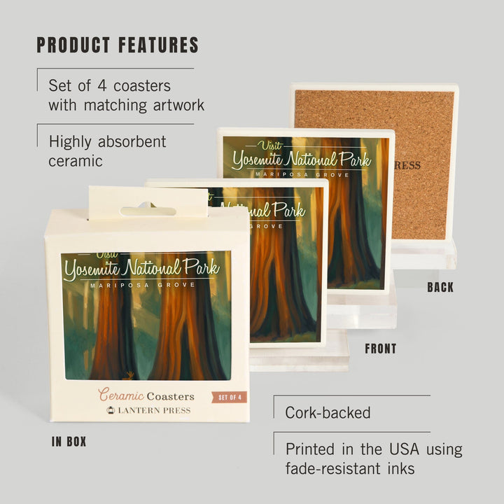 Yosemite National Park, California, Visit Mariposa Grove, Oil Paintings, Coasters Coasters Lantern Press 