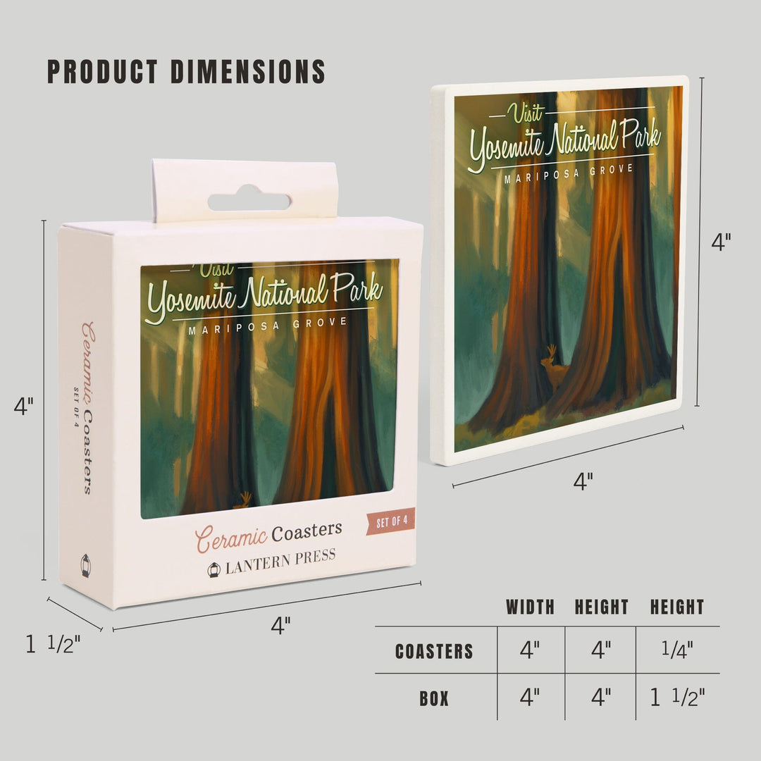 Yosemite National Park, California, Visit Mariposa Grove, Oil Paintings, Coasters Coasters Lantern Press 