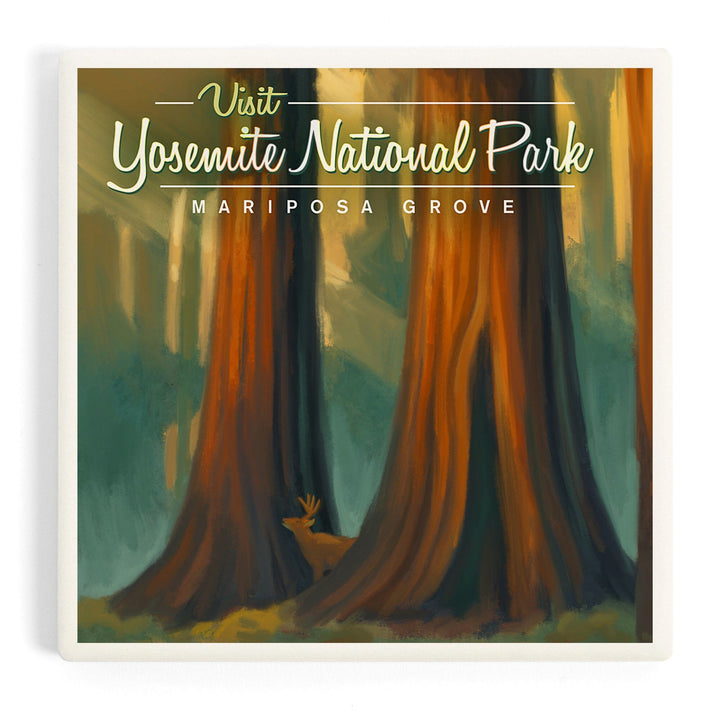 Yosemite National Park, California, Visit Mariposa Grove, Oil Paintings, Coasters Coasters Lantern Press 