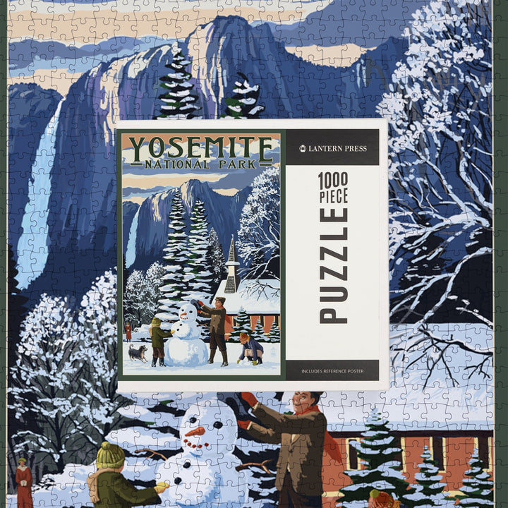Yosemite National Park, California, Yosemite Chapel and Snowman, Jigsaw Puzzle Puzzle Lantern Press 