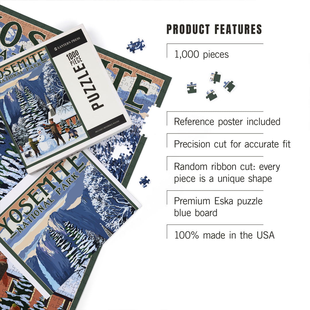 Yosemite National Park, California, Yosemite Chapel and Snowman, Jigsaw Puzzle Puzzle Lantern Press 