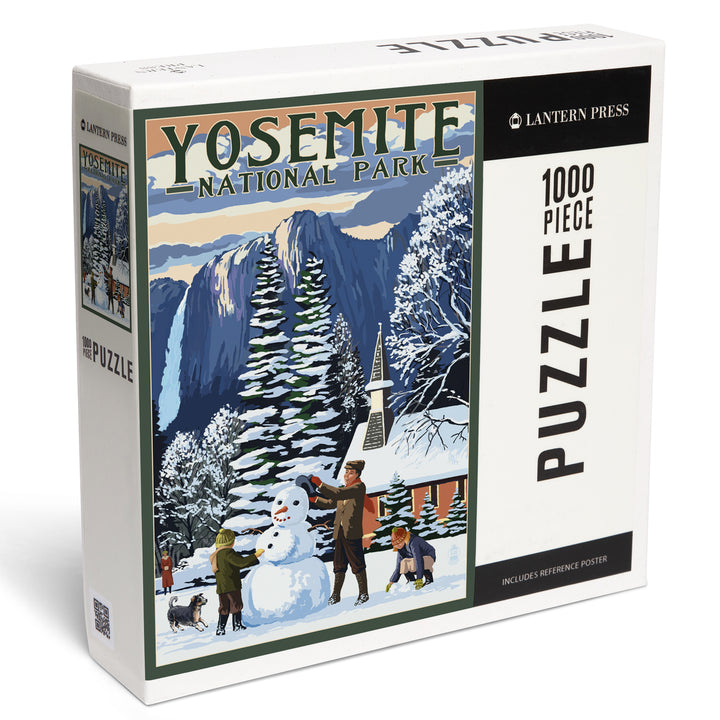 Yosemite National Park, California, Yosemite Chapel and Snowman, Jigsaw Puzzle Puzzle Lantern Press 