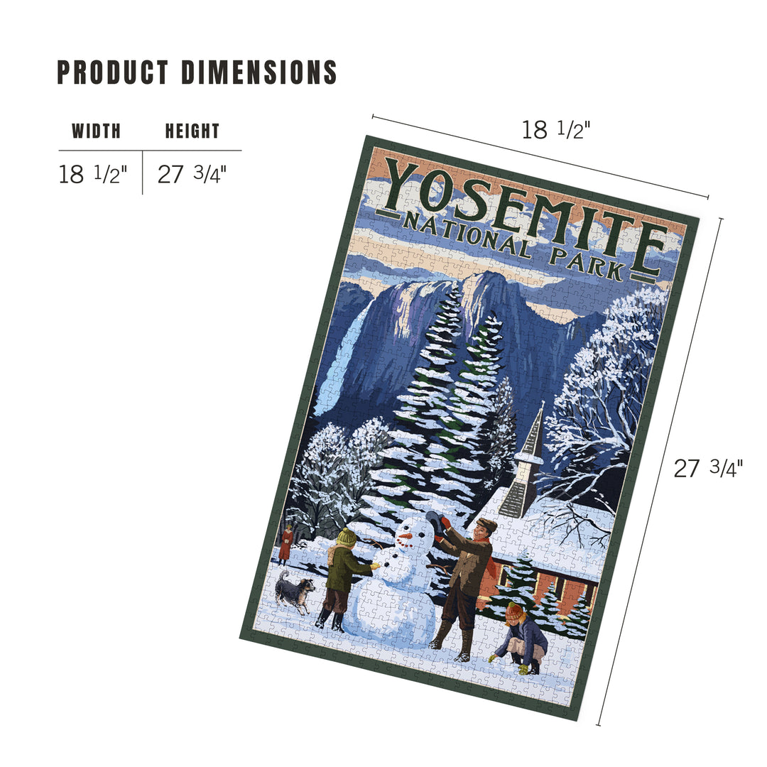 Yosemite National Park, California, Yosemite Chapel and Snowman, Jigsaw Puzzle Puzzle Lantern Press 