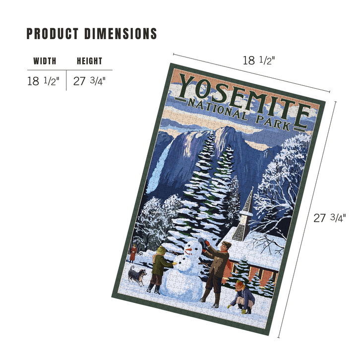 Yosemite National Park, California, Yosemite Chapel and Snowman, Jigsaw Puzzle Puzzle Lantern Press 