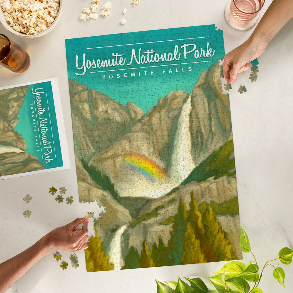 Yosemite National Park, California, Yosemite Falls and Rainbow, Jigsaw Puzzle Puzzle Lantern Press 