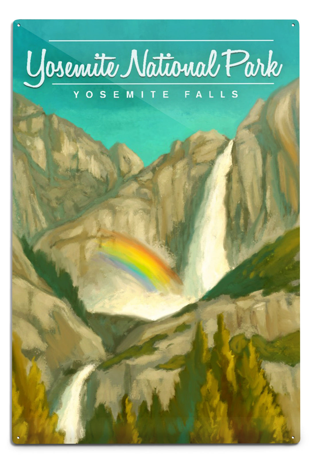 Yosemite National Park, California, Yosemite Falls and Rainbow, Metal Signs Metal Lantern Press 12x18 Metal Sign 