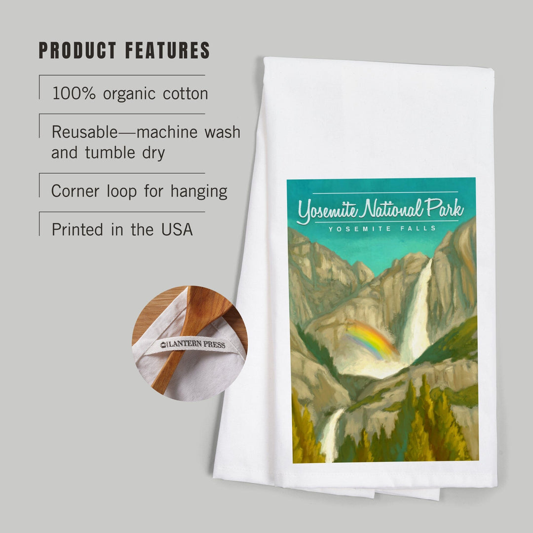 Yosemite National Park, California, Yosemite Falls and Rainbow, Organic Cotton Kitchen Tea Towels Kitchen Lantern Press 