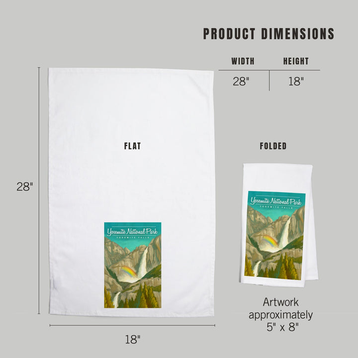 Yosemite National Park, California, Yosemite Falls and Rainbow, Organic Cotton Kitchen Tea Towels Kitchen Lantern Press 