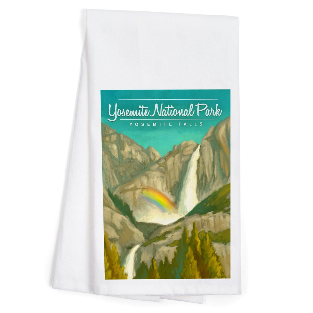 Yosemite National Park, California, Yosemite Falls and Rainbow, Organic Cotton Kitchen Tea Towels Kitchen Lantern Press 
