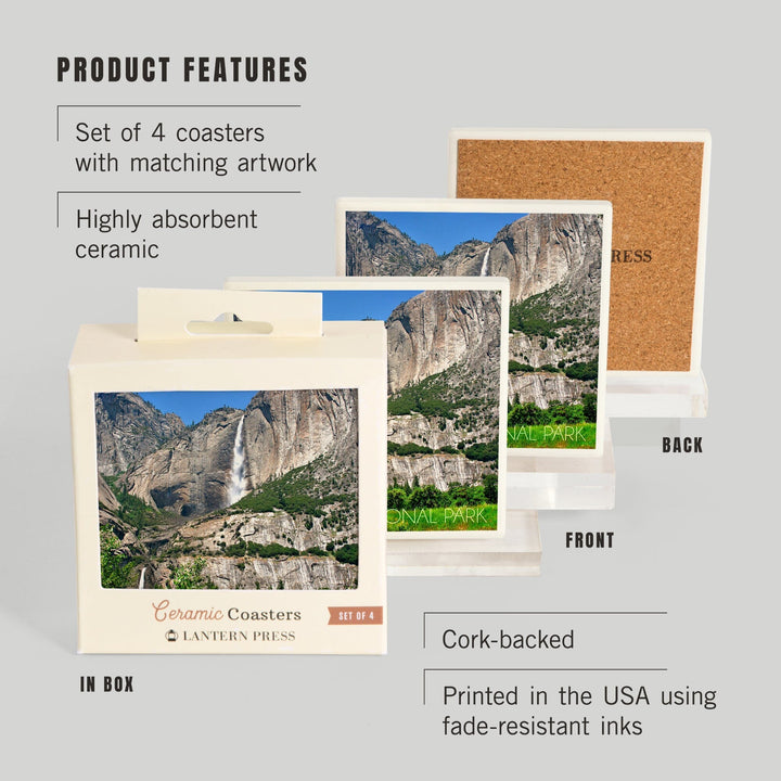 Yosemite National Park, California, Yosemite Falls, Coasters Coasters Lantern Press 