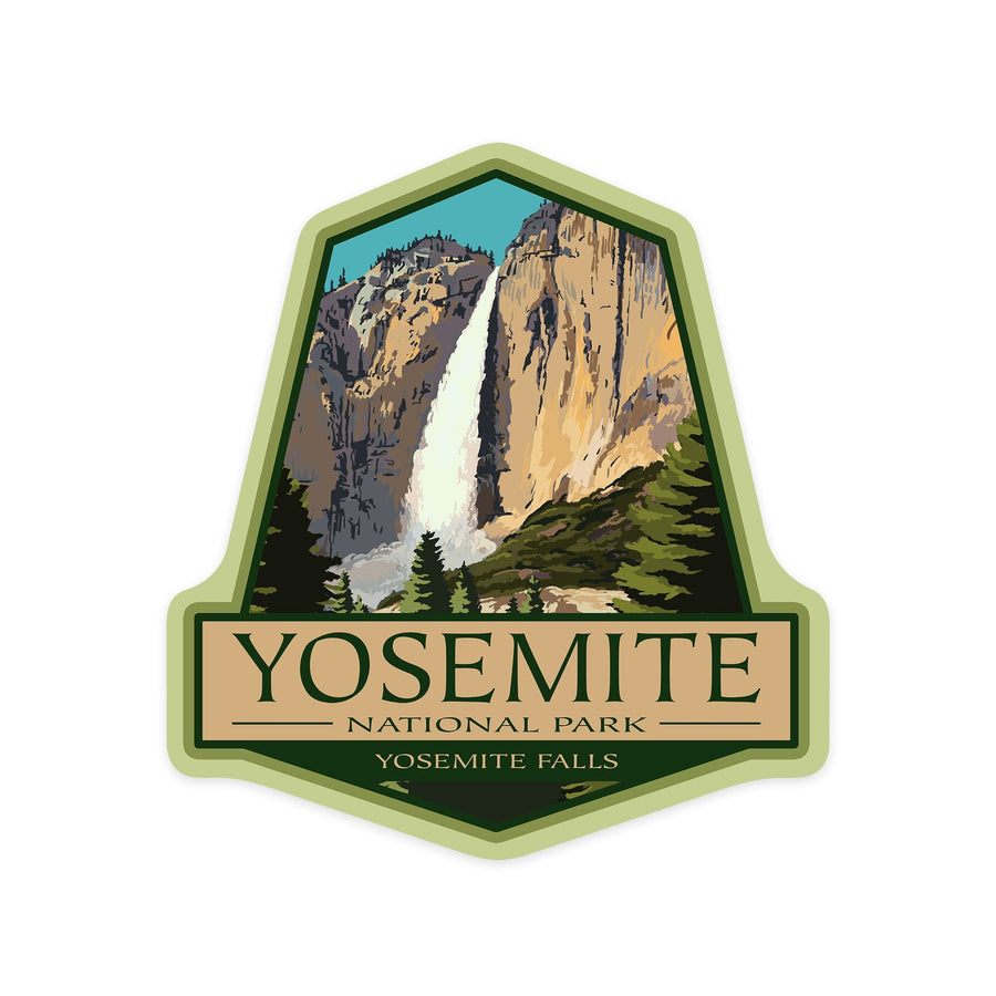 Yosemite National Park, California, Yosemite Falls, Contour, Lantern Press Artwork, Vinyl Sticker Sticker Lantern Press 