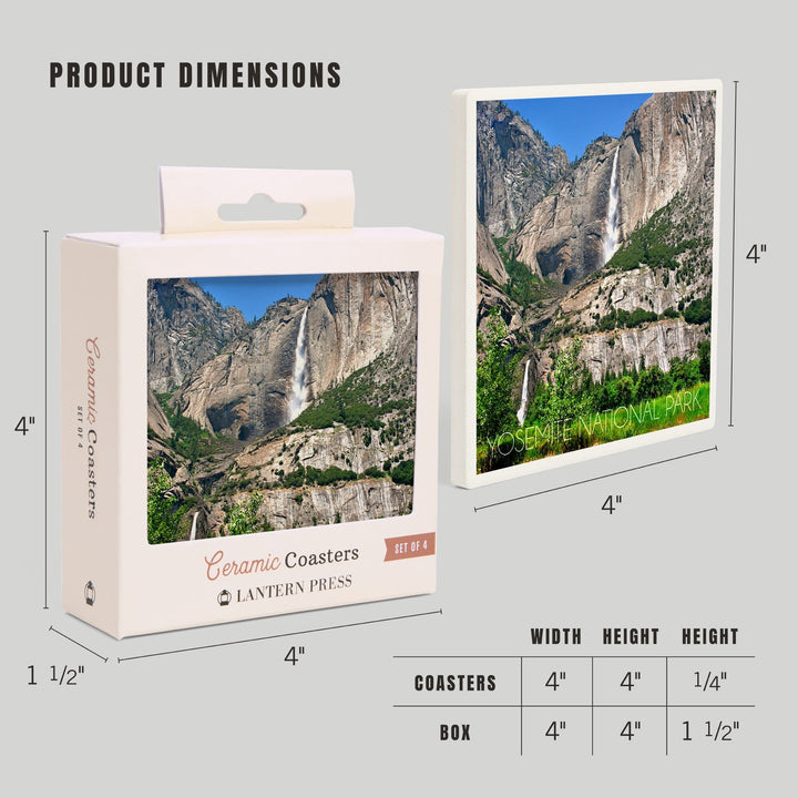 Yosemite National Park, California, Yosemite Falls, Lantern Press Photography, Coaster Set Coasters Lantern Press 