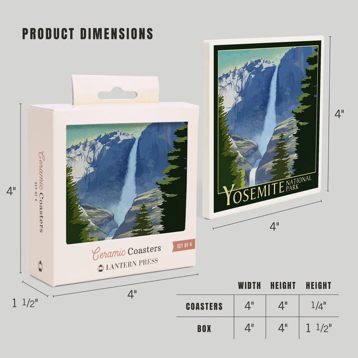 Yosemite National Park, California, Yosemite Falls, Lithography, Coasters Coasters Lantern Press 