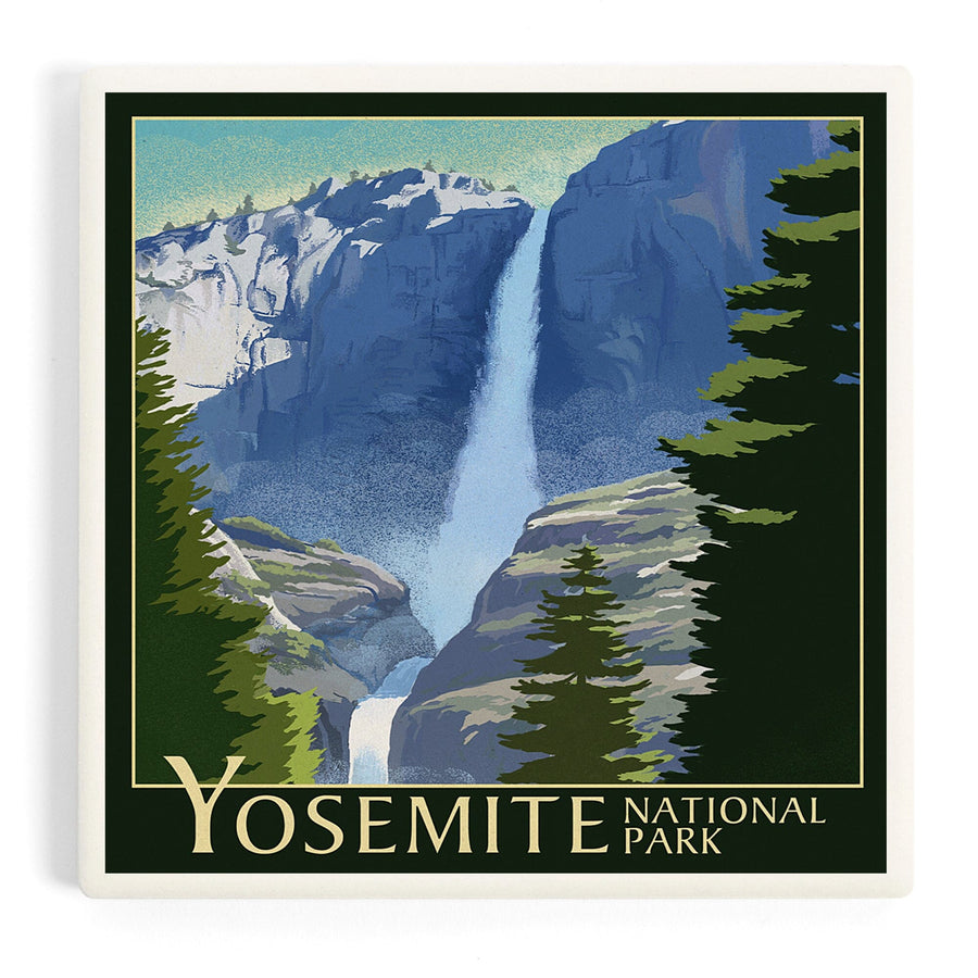 Yosemite National Park, California, Yosemite Falls, Lithography, Coasters Coasters Lantern Press 
