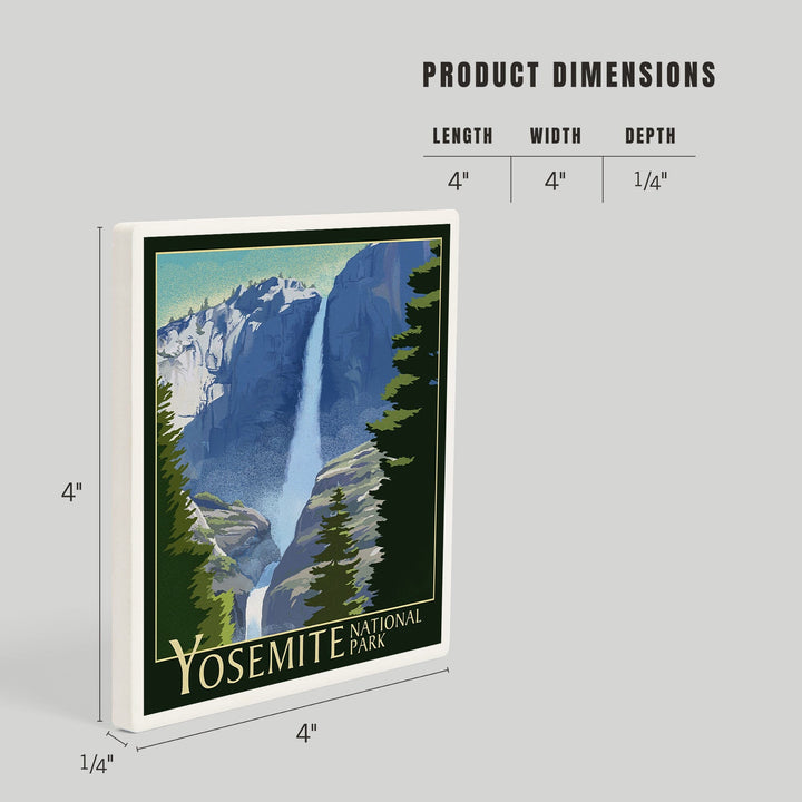 Yosemite National Park, California, Yosemite Falls, Lithography, Coasters Coasters Lantern Press 