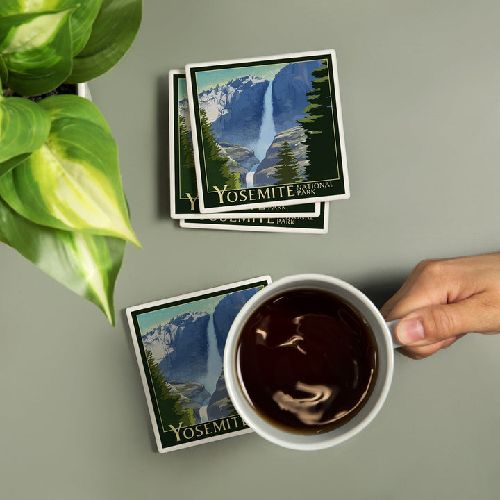 Yosemite National Park, California, Yosemite Falls, Lithography, Coasters Coasters Lantern Press 