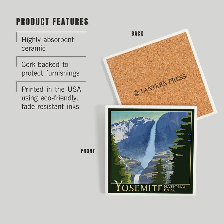 Yosemite National Park, California, Yosemite Falls, Lithography, Coasters Coasters Lantern Press 