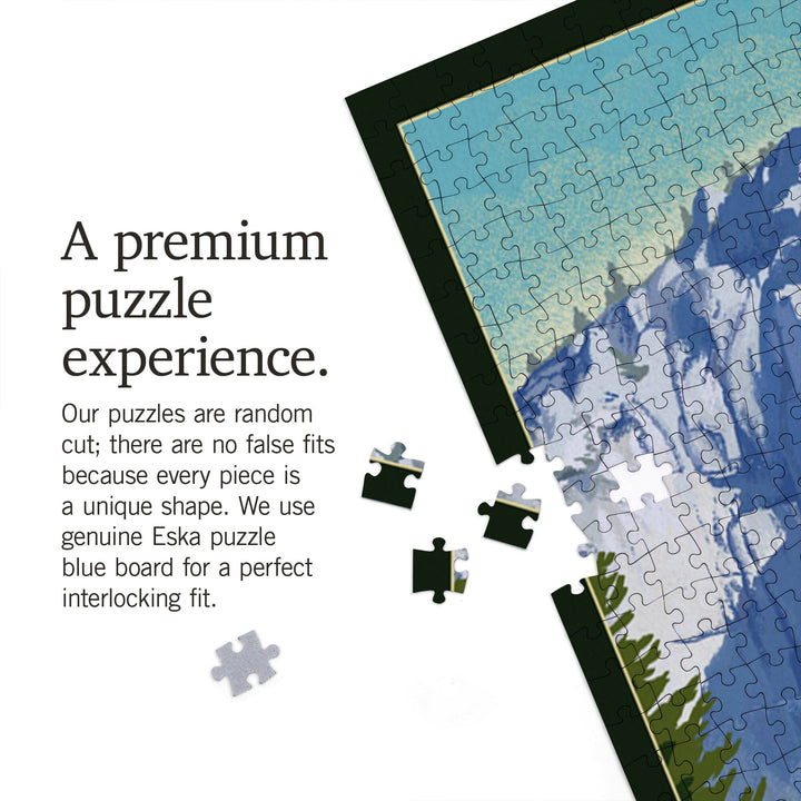 Yosemite National Park, California, Yosemite Falls, Lithography, Jigsaw Puzzle Puzzle Lantern Press 