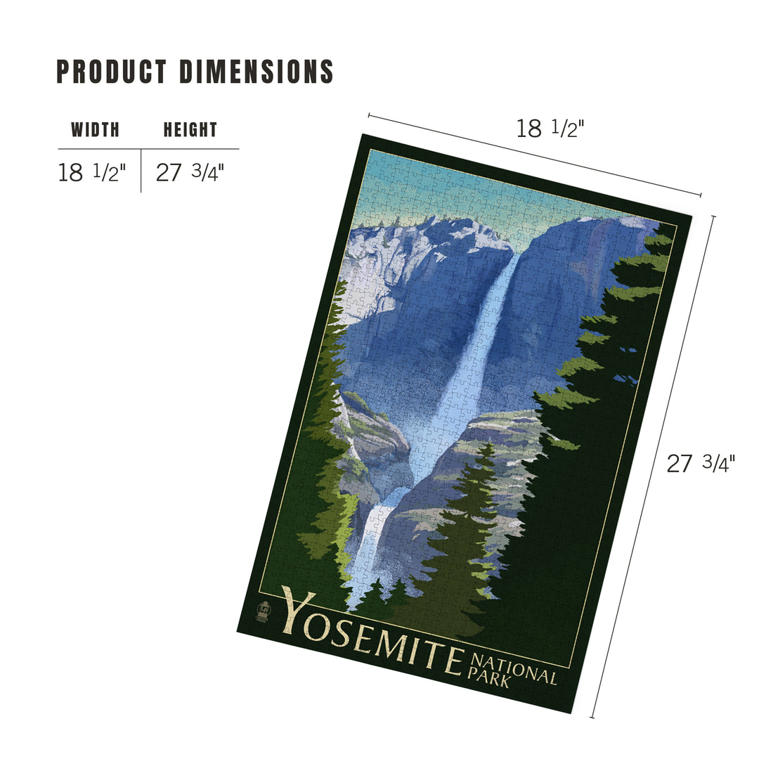 Yosemite National Park, California, Yosemite Falls, Lithography, Jigsaw Puzzle Puzzle Lantern Press 