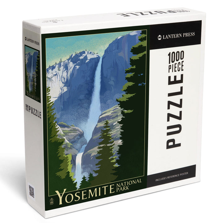 Yosemite National Park, California, Yosemite Falls, Lithography, Jigsaw Puzzle Puzzle Lantern Press 