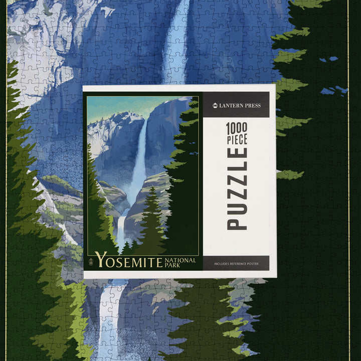 Yosemite National Park, California, Yosemite Falls, Lithography, Jigsaw Puzzle Puzzle Lantern Press 