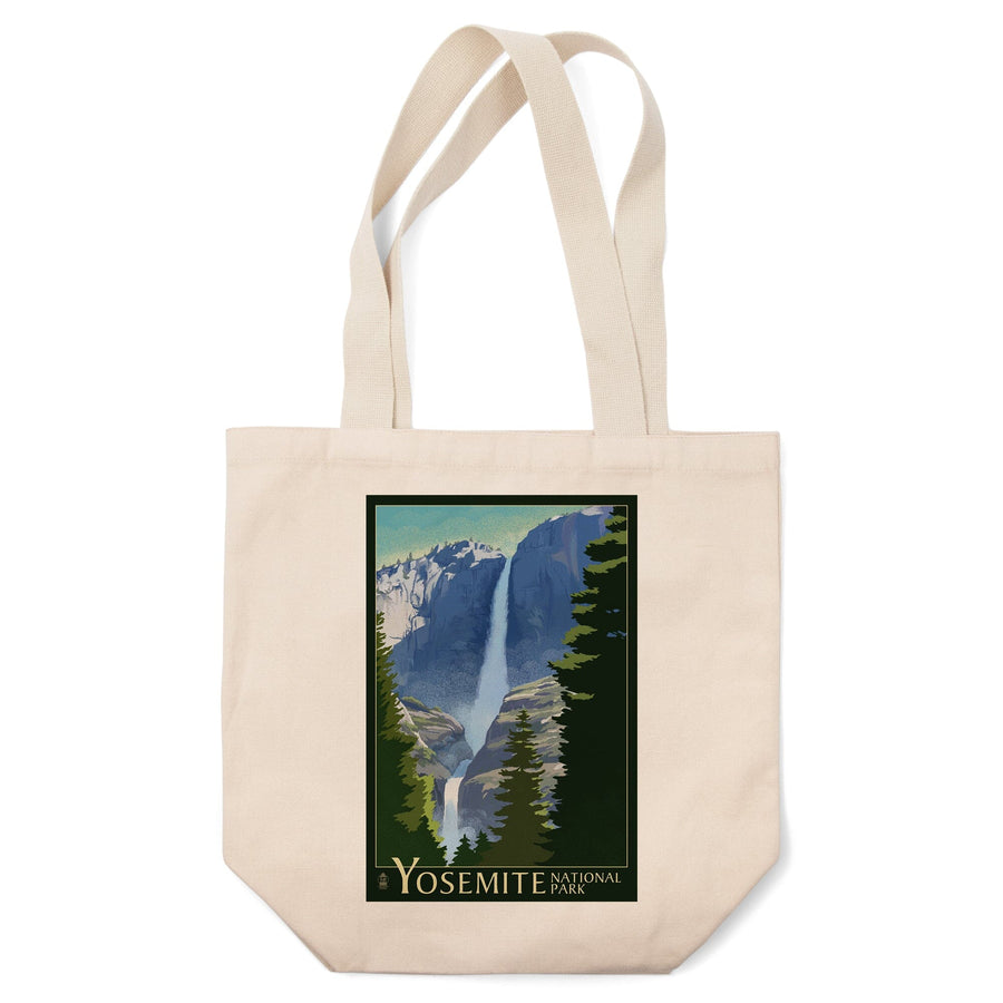 Yosemite National Park, California, Yosemite Falls, Lithography, Lantern Press Artwork, Tote Bag Totes Lantern Press 