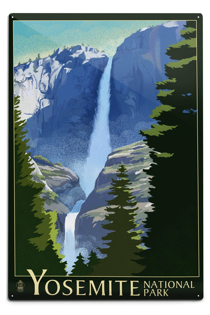 Yosemite National Park, California, Yosemite Falls, Lithography, Metal Signs Metal Lantern Press 12x18 Metal Sign 