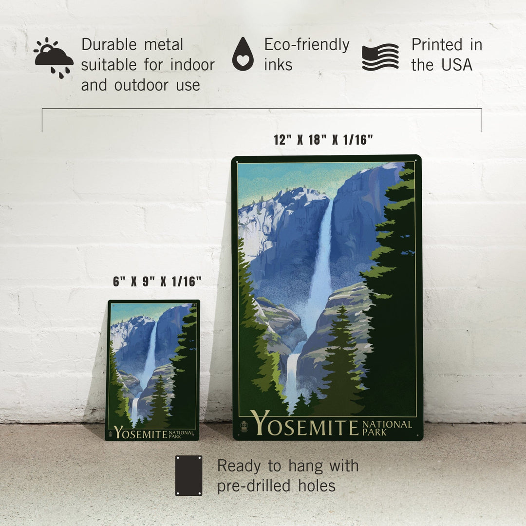 Yosemite National Park, California, Yosemite Falls, Lithography, Metal Signs Metal Lantern Press 