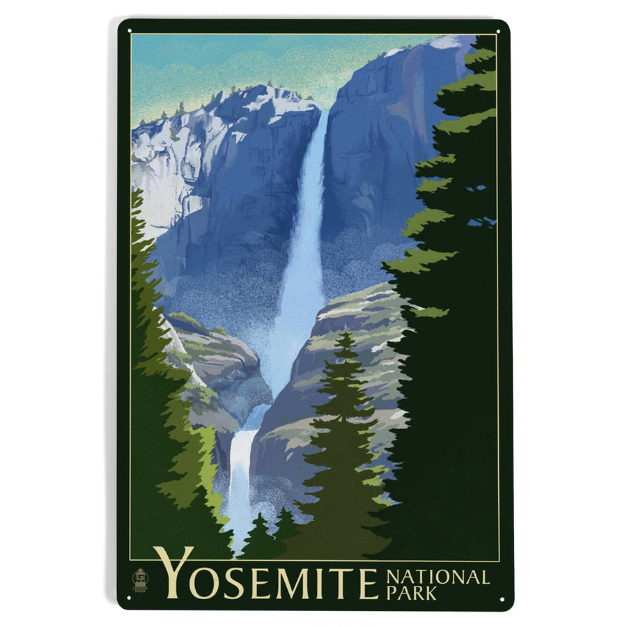 Yosemite National Park, California, Yosemite Falls, Lithography, Metal Signs Metal Lantern Press 