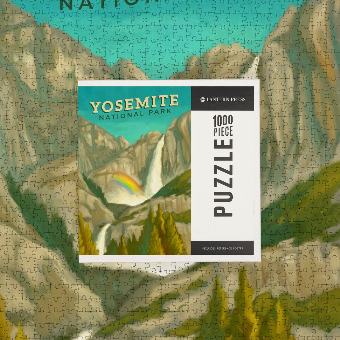 Yosemite National Park, California, Yosemite Falls, Oil Painting, Jigsaw Puzzle Puzzle Lantern Press 